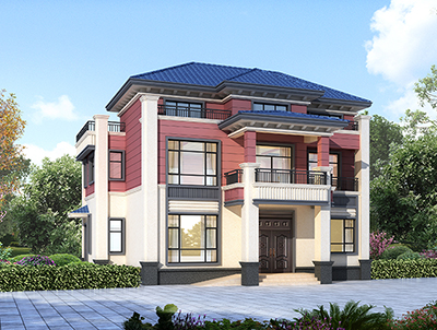 三層樓房設(shè)計圖農(nóng)村 自建帶陽臺BZ3576-新中式風格